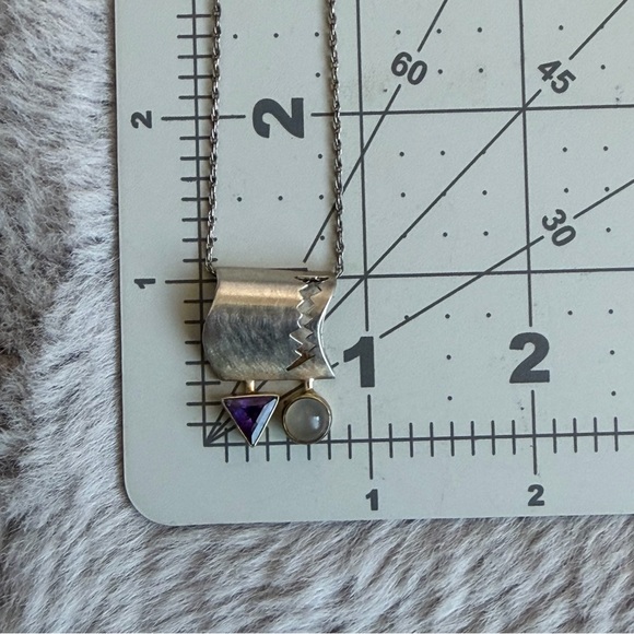 WRE Vintage Artisan Abstract Modernist Amethyst White Stone 925 Pendant Necklace - Picture 6 of 15
